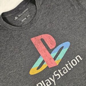 Ripple Junction PlayStation Graphic Tee Mens 2X Gray Heather Retro Logo T-Shirt